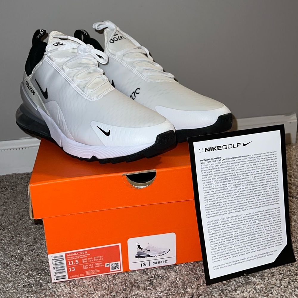 Nike Air Max 270 Golf Mens Spikeless Golf Shoes Size 11.5 White Black CK6483-102